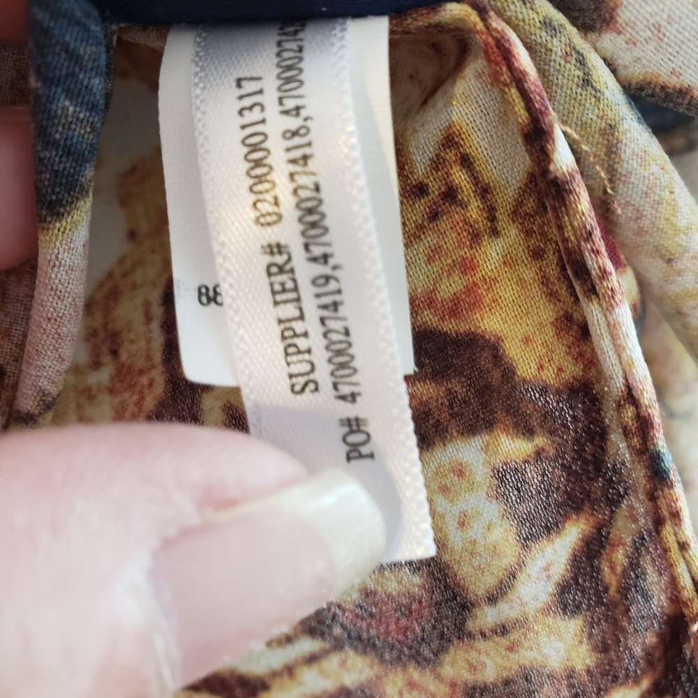 Chaps Pull Over Patchwork Look Blouse With Tie. L - image 7